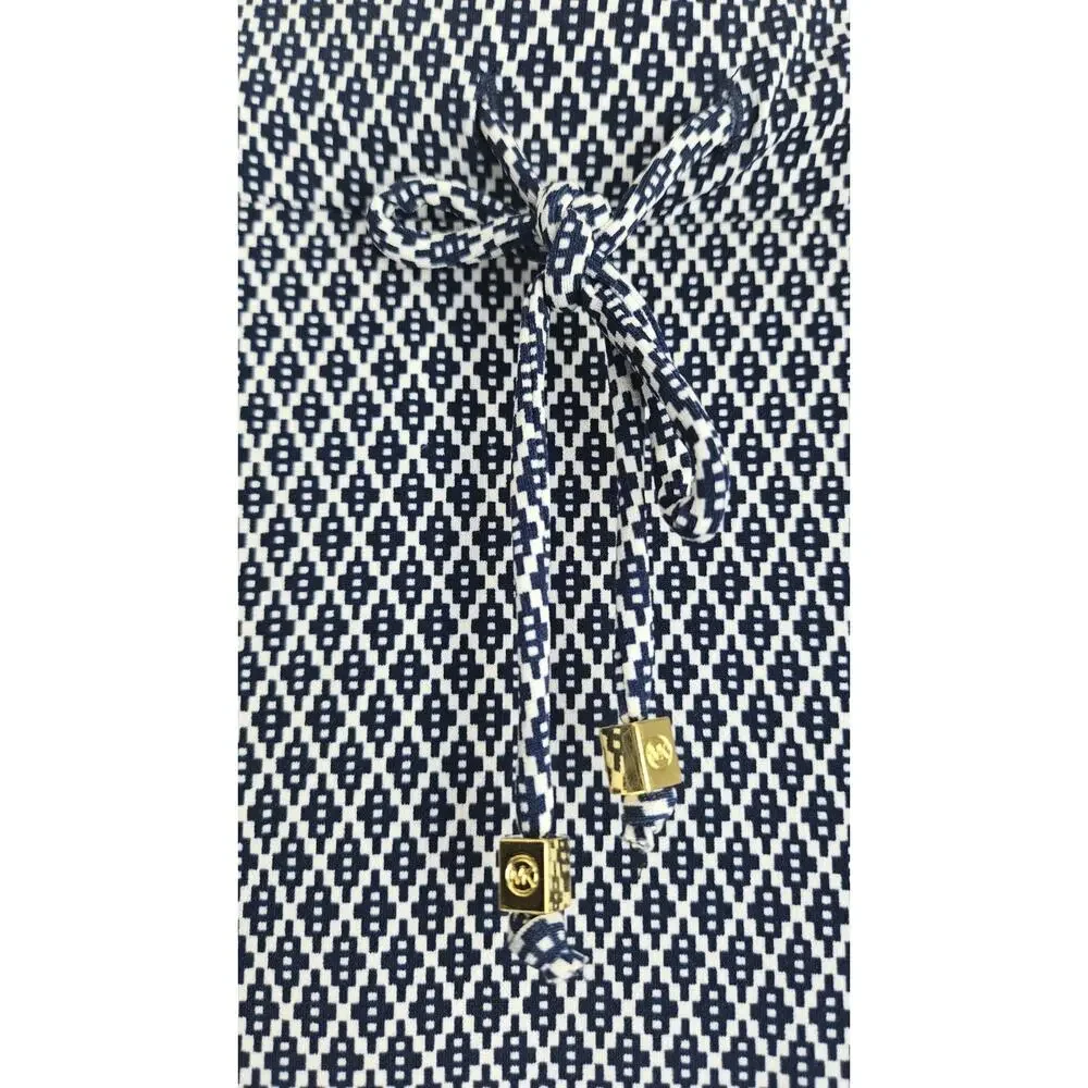 Michael Kors Maxi Skirt Size M Stretch Geometric Navy White Tie Waist Pull-On